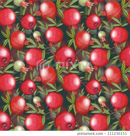 Seamless pattern with ripe pomegranates, watercolor illustration 111230151