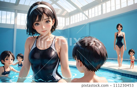 [Sports] Swimming class illustration material (AI generated image) 111230453