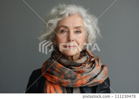 studio portrait of senior woman in fur coat studio portrait of senior woman in fur coat 111230478