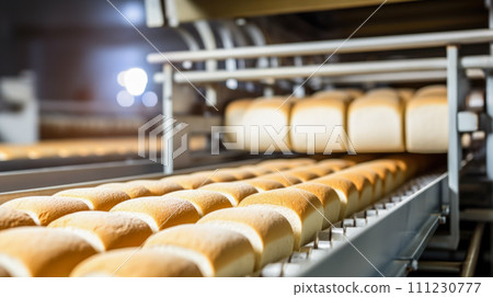 Production of new goods at the factory, modern technologies. pastries, bread, food oven 111230777