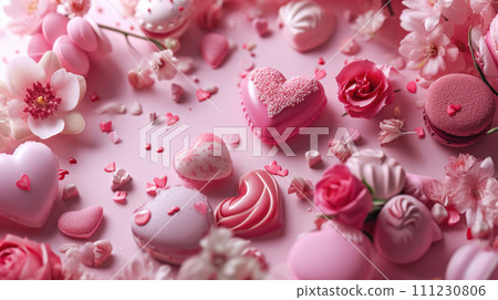 Valentine's setting hearts, roses, evoking love and romanticism. 111230806