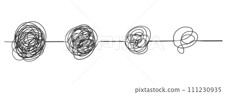 Line mind process complicated and easy ways, difficult and simple process doodle style isolated on whie background. Line mind process complicated and easy ways, difficult and simple process doodle style isolated on whie background. 111230935