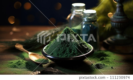 Spirulina production and cultivation, green business, entrepreneurship harvest. powder Spirulina production and cultivation, green business, entrepreneurship harvest. powder 111230974