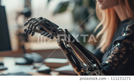 woman with prosthetic arm embraces strength woman with prosthetic arm embraces strength 111231271