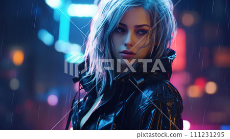 cyberpunk woman with futuristic fashion and attitude. 111231295