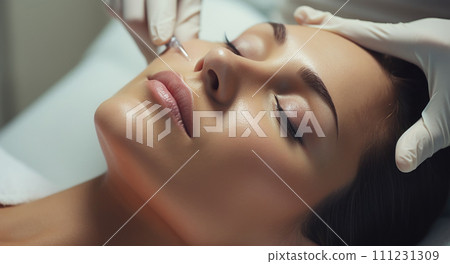 Lady undergoes cosmetic Botox procedure at beauty salon. 111231309