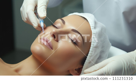 Woman receives Botox treatment in professional salon setting Woman receives Botox treatment in professional salon setting 111231310