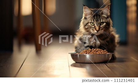 Feeding furry companion, nutritious dry food provided. 111231401