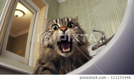 Hysterical cat's bathtub revelation. 111231446