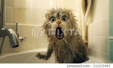 Cat's amusing reaction to bath scene. 111231447
