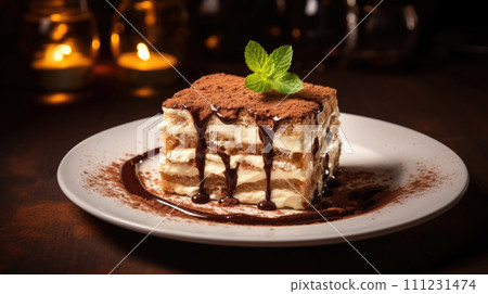 Decadent tiramisu creamy, coffee-infused, a classic Italian dessert 111231474