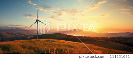 Wind turbine in a vast field, green energy production. Wind turbine in a vast field, green energy production. 111231621