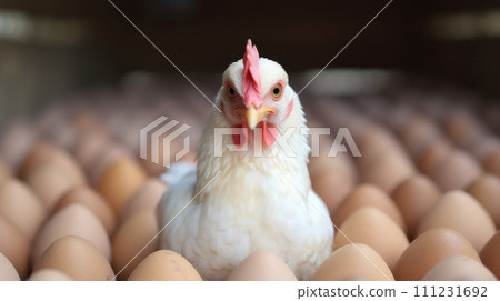 Chick among eggs, depicting potential Chick among eggs, depicting potential 111231692