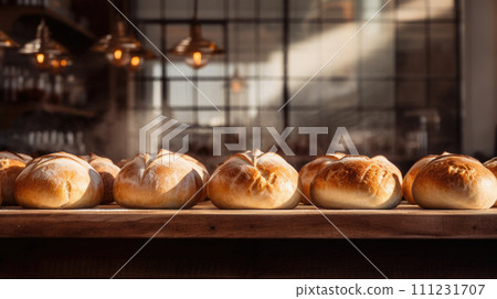 Artisanal buns crafted in a small bakery, the pride of a private business's offerings 111231707