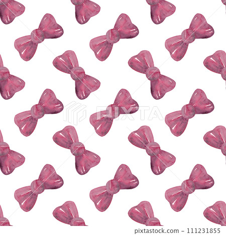 Bows the color of ruby mist. Isolated watercolor illustration. Seamless pattern for your design. Ideal for bed linen, wallpaper, tablecloths, clothing 111231855