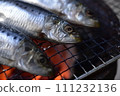 Sardines grilled on a charcoal grill 111232136