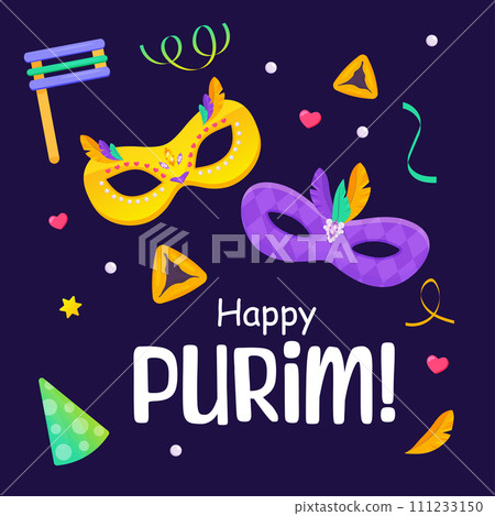 Happy Purim poster for party, banner, Jewish holiday. Religious holidays and events Happy Purim poster for party, banner, Jewish holiday. Religious holidays and events 111233150