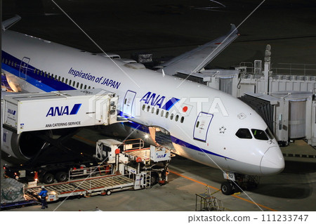 夜間的羽田機場：裝載前往夜間航班的客機 111233747