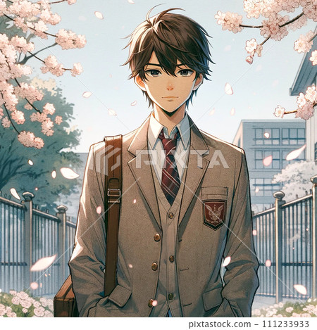 一個穿著校服的男人,背景是櫻花 一個穿著校服的男人,背景是櫻花 111233933