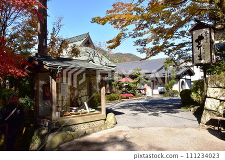 Ohara Onsen Seryo and autumn leaves along the approach to Ohara Sanzen-in Temple, Kyoto City 111234023