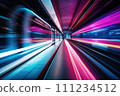 Glowing neon colored lines in cyberspace tunnel 111234512