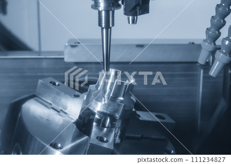 The 5-axis CNC milling machine  cutting the automotive part with solid ball end mill tool. 111234827