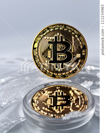 Frozen cryptocurrency frosty ice reveals hightec. 111234965