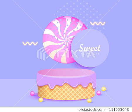 3D sweet podium, waffle stage covered fluid cream 111235048