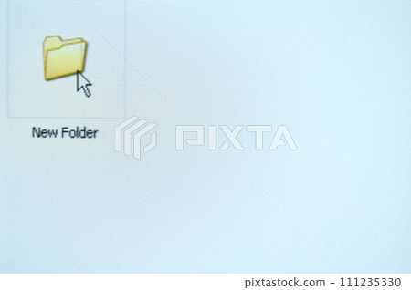 arrow computer mouse pointer icon to yellow new folder on white LCD screen 111235330