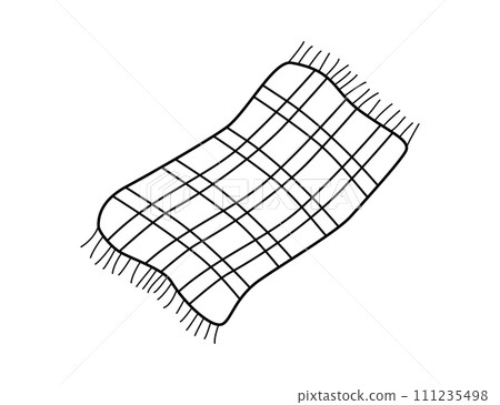 Plaid checkered, cozy soft bedspread. Vector doodle illustration on a white background. 111235498