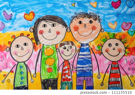 AI-generated content. childlike drawing of a family illustration 111235510