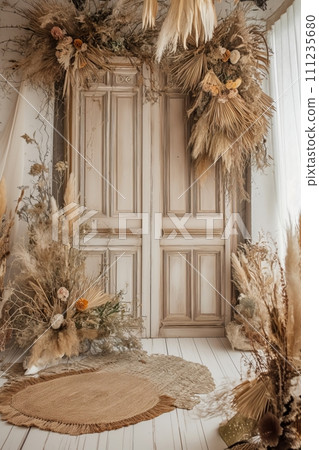 AI-generated content. Bohemian Style Home Interior with Natural Decor 111235680