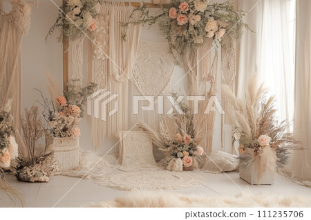 AI-generated content. Bohemian Style Home Interior with Natural Decor AI-generated content. Bohemian Style Home Interior with Natural Decor 111235706