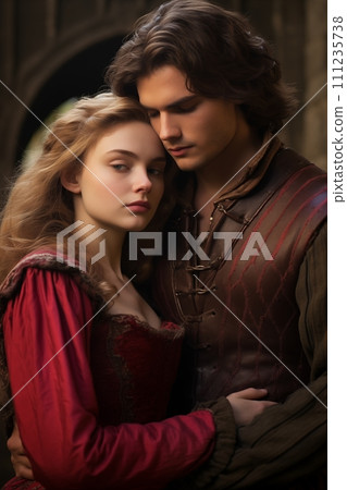AI-generated content. Renaissance Couple in Romantic Castle Embrace 111235738