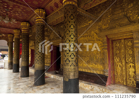wall detailed of Wat Mai in Luang Prabang ,Laos 111235790