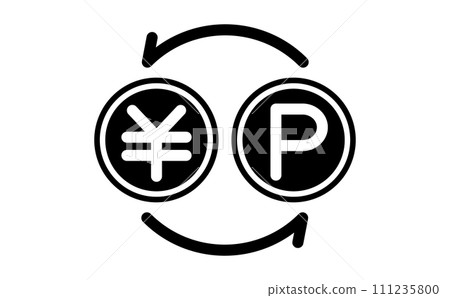 Black silhouette icon with image of exchanging points for Japanese yen 111235800