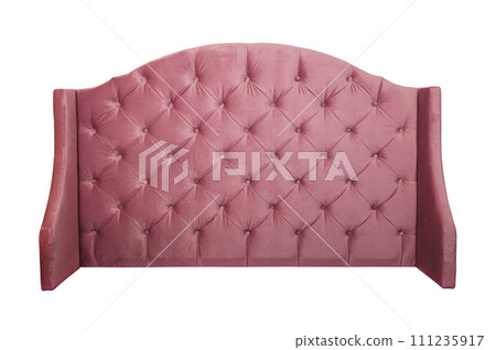Pink velvet bed headboard isolated on white Pink velvet bed headboard isolated on white 111235917