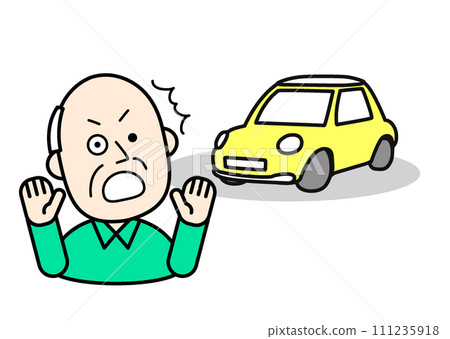 Simple character illustration: A senior who is surprised by a car Simple character illustration: A senior who is surprised by a car 111235918
