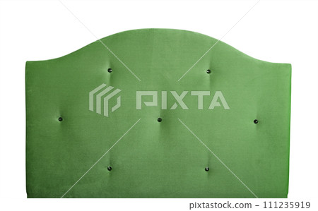 Green soft velvet bed headboard isolated on white Green soft velvet bed headboard isolated on white 111235919