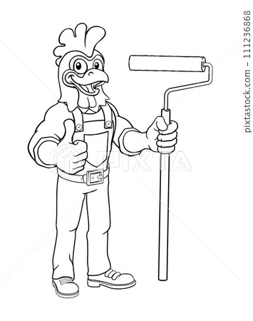 Rooster Painter Decorator Paint Roller Mascot Rooster Painter Decorator Paint Roller Mascot 111236868