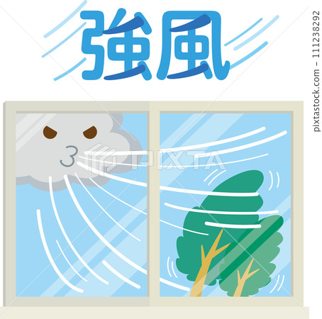 窗戶插畫_天氣_強風_帶文字 111238292