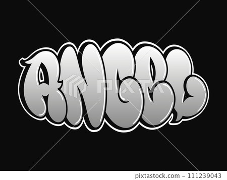Angel - single word, letters graffiti style. Vector hand drawn logo. Funny cool trippy word Angel, fashion, graffiti style print t-shirt, poster concept 111239043