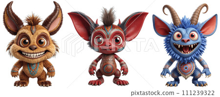 Three adorable fluffy monsters with big ears 111239322