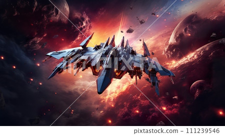AI-generated content. futuristic air space fighter jet, military fiction aircraft taking combat, fantastic army jet 111239546