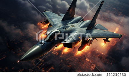AI-generated content. modern generation combat air fighter jet in sky, advanced stealth military aircraft flying 111239580