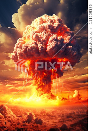 AI-generated content. fire mushroom of nuclear explosion, atomic war and apocalypse concept 111239586