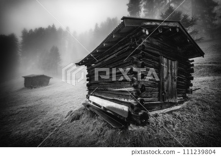 Wooden hayloft in the Stubai Alps 111239804
