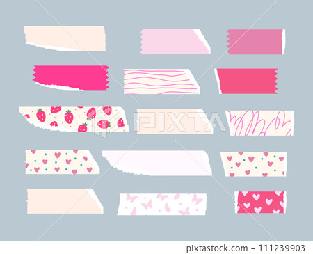 Cute Tape Strip Washi Ripped Paper Collection. Scrapbook Floral Kids Element 111239903
