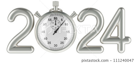 Silver 2024 with stopwatch, 3D rendering 111240047