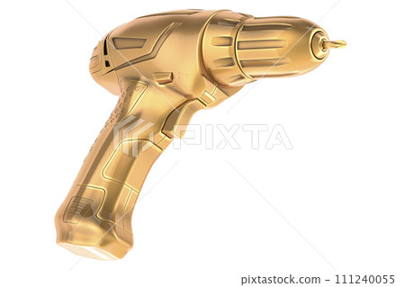 Golden cordless electric screwdriver, 3D rendering Golden cordless electric screwdriver, 3D rendering 111240055